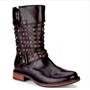 UGG BLACK LEATHER CONOR STUDS MOTO BOOTS